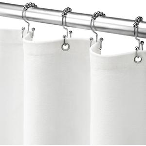 Awellife White Shower Curtain Linen Textured Boho Farmhouse Shower Curtains for Bathroom Fabric Liner 72 x 72 Inch