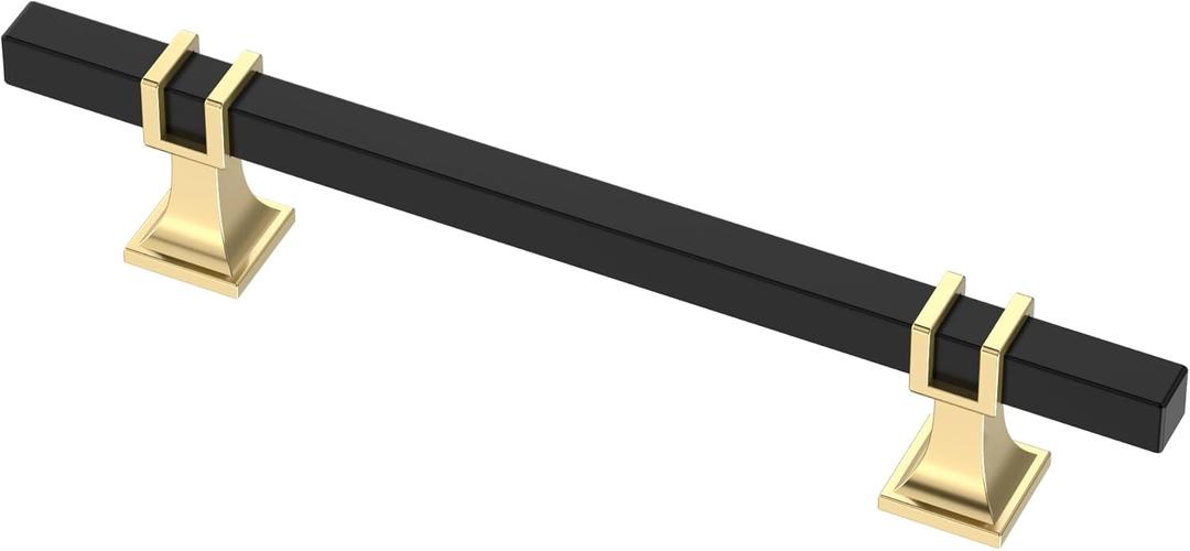 Alzassbg 10 Pack Matt Black and Gold Cabinet Pulls, 5 Inch(128mm) Hole Centers Kitchen Hardware Square Cabinet Handles for Cabinets and Drawers AL3094KGP-MB