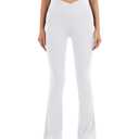HEGALY Women's Flare Yoga Pants - Crossover Flare Leggings Buttery Soft High Waisted Workout Casual Bootcut Pants White, Medium