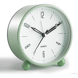 Analog Alarm Clock, 4 inch Super Silent Non Ticking Small Clock with Night Light, Battery Operated, Simple Design, Old Fashioned Style Ideal Decor, for Bedroom, Bedside, Desk, Adult, Kid, Gift, Green