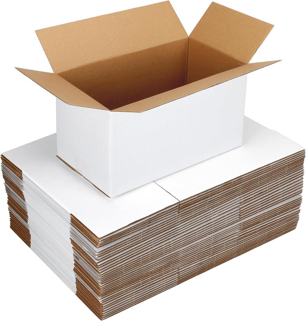 EXYGLO 40 Pack 11x6x6 Shipping Boxes for Small Business, White Corrugated Cardboard Box for Packaging, Moving, Mailing, and Storing