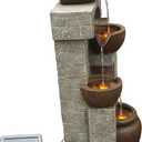 Teamson Home 28 in. Cascading Bowls and Stacked Stones LED Outdoor Water Fountain for Outdoor Living Spaces to Create a Calming Oasis in Gardens and Landscaping, on Patios, Balconies, Lawns, Brown