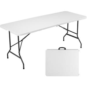 Sweetcrispy 6ft Plastic Folding Table Outdoor Indoor Heavy Duty Portable Desk with Carrying Handle for Camping Picnic Party (White)