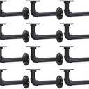 MUZIK Shelf Brackets, 12 Pack Industrial Pipe Floating Shelf Bracket, Heavy Duty Wall Mount Shelf Brackets & Supports, Vintage Black Iron Finish DIY Pipe Brackets for Shelves (7*4 Inch)
