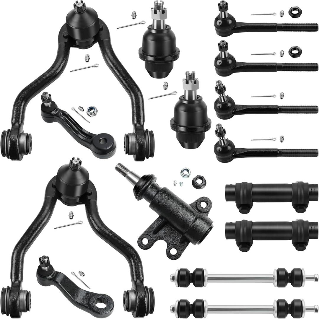 15pcs Front Suspension Kit for 4WD 1995-2000 Chevy GMC K1500 K2500 Suburban Tahoe Yukon Cadillac Escalade, Upper Control Arms Sway Bars Lower Ball Joints Tie Rods Pitman Arm Idler Arm Bracket Sleeves
