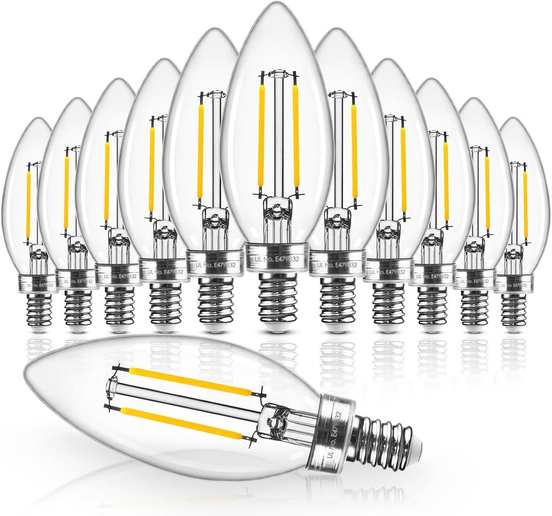 Hizashi E12 Candelabra Bulb 60 watt Equivalent, Dimmable Chandelier LED Light Bulbs Soft White 3000K, 90+CRI 6W 550LM B10 LED Candle Bulb, Candelabra Base, UL Listed, 12 Pack