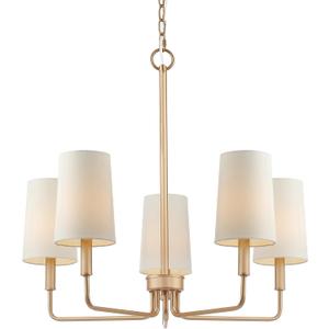 Chandelier, Muted Gold with White Fabric Shade, Farmhouse Linear Island Lighting Fixture for Kitchen, Dining Room (5-Light Muted Gold with Fabric Shades)