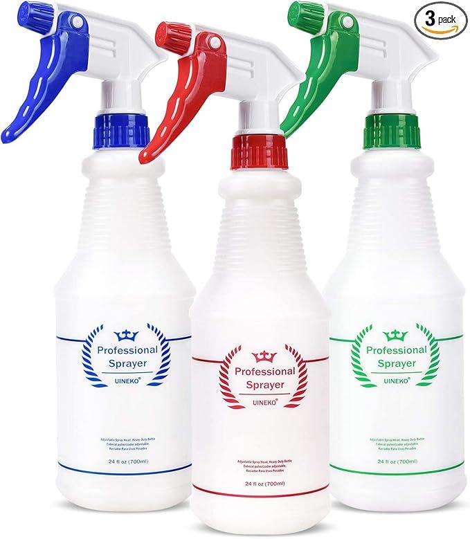 Uineko Plastic Spray Bottle (3 Pack, 32 Oz, AllPurpose) Heavy Duty Spraying Bottles Leak Proof Mist Empty Water Bottle for Cleaning Solution Planting Pet with Adjustable Nozzle and Measurements