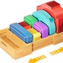 Kiasthome Expandable Bamboo Lid Organizers Inside Cabinet, Kitchen Cabinet Organizers with 3 Adjustable Dividers, Storage Plastic Lids, Food Container Lid Holder Organizer for Drawer Pantry, Nature