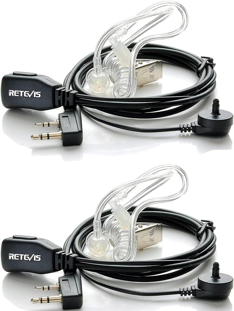 Retevis Walkie Talkie Earpiece with Mic, Comfortable Acoustic Tube, for RT22 RT68 RT21 H-777 RT86A, Compatible with Kenwood, Baofeng BF-888S/BF-T26, Pxton Walkie Talkies, Surveillance Headset(2 Pack)