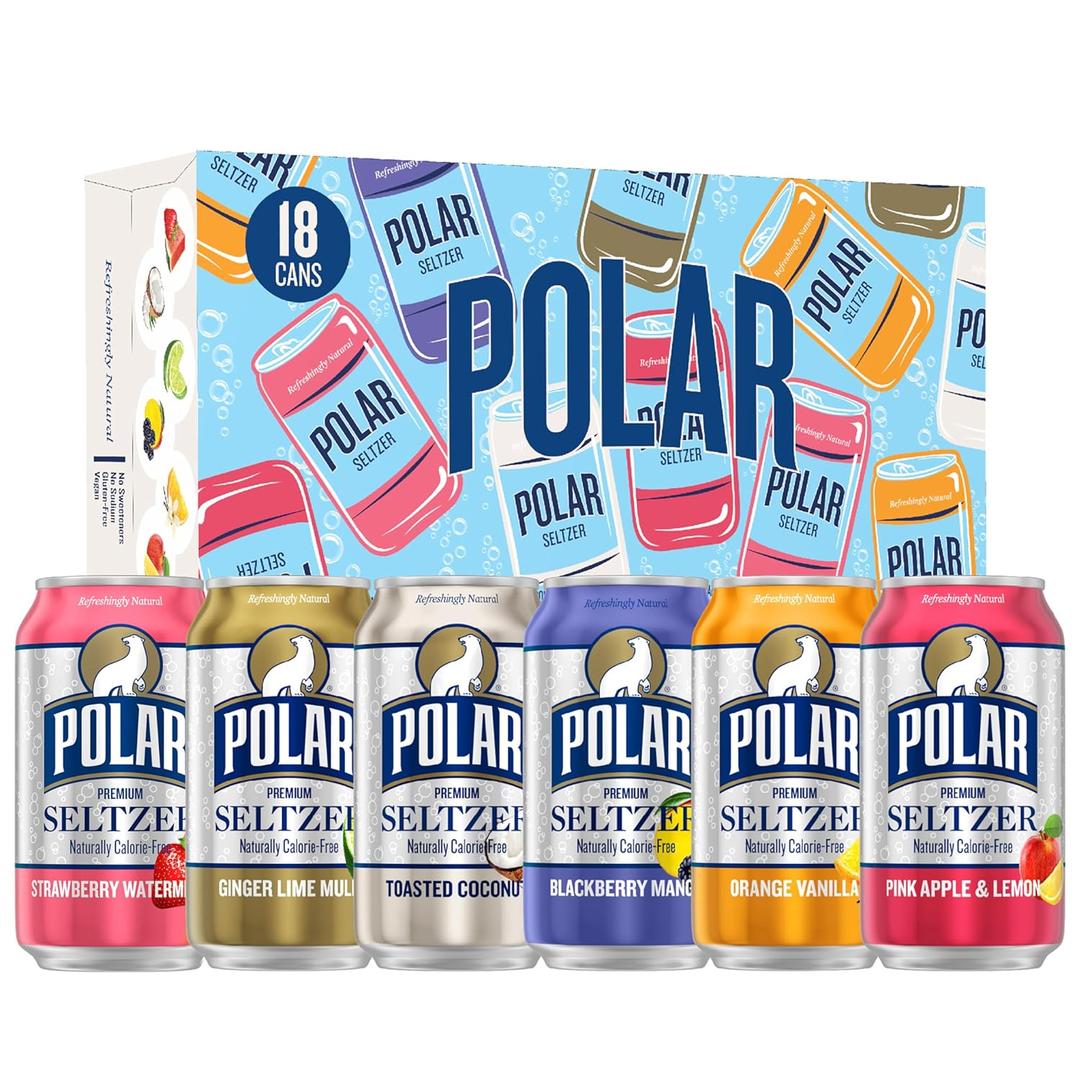Polar Seltzer Water Sampler Variety Pack, 12 fl oz cans, 18 pack (EXP 10/09/27)
