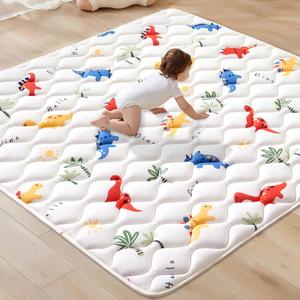 Odorless Premium Foam Baby Play Mat 36" x 36", Soft Microfiber Fabric Crawling Mat for Floor- Comfortable and Hypoallergenic, Non-Slip Cushioned Floor Playpen mat for Infants, Babies, Toddlers (B- Fun Dinosaur)