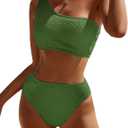 Bikini Sets for Women High Waisted 2 Piece Bestselling Swimsuit Ribbed One Shoulder Tummy Control Bathing Suit 2025 (Small, Army Green)