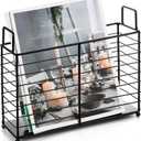 Metal Magazine Rack, Newspaper Book Tablet Storage Basket, File Holder Mail Organizer Bin with Handles, Iron Wire Black Folder Stand Holder for Home Office Bathroom Bedroom Den Living Room