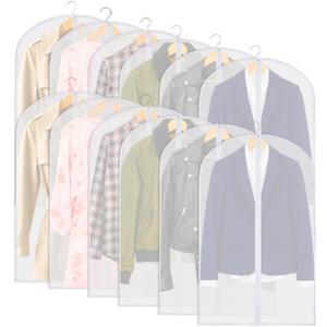 12 Pack Clear Garment Bags for Hanging Clothes, 47" Suit Bags for Closet Storage,Plastic Dustproof Suit Cover Bags,Plastic Suit Cover Bags with Zipper for Coats,Jackets,Shirts (24''X47'')