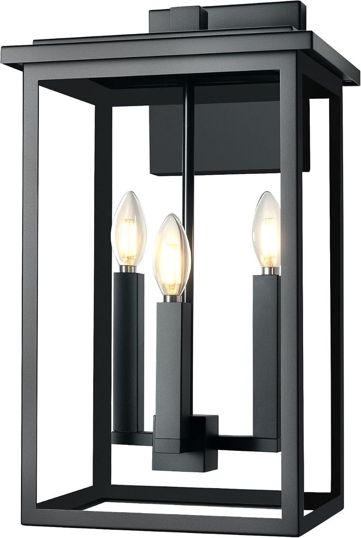 Modern Outdoor Wall Lights,Large Exterior Wall Sconce,Black Porch Light Fixture,Outdoor House Lights Wall Mount,Waterproof Outside Light For Garage Front Door With Thick Clear Glass E12 1 Pack, 19.6 IN-1 Pack