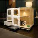 cat cage Indoor with Litter Box, Complimentary Bed, Bowl,Cleaning Three Piece Set,Large cat Enclosure, Cat House with Wheels Outdoor,Small Animal Cage cat Kennel (White, 41.8(L) x18.1(W) x32.3(H))