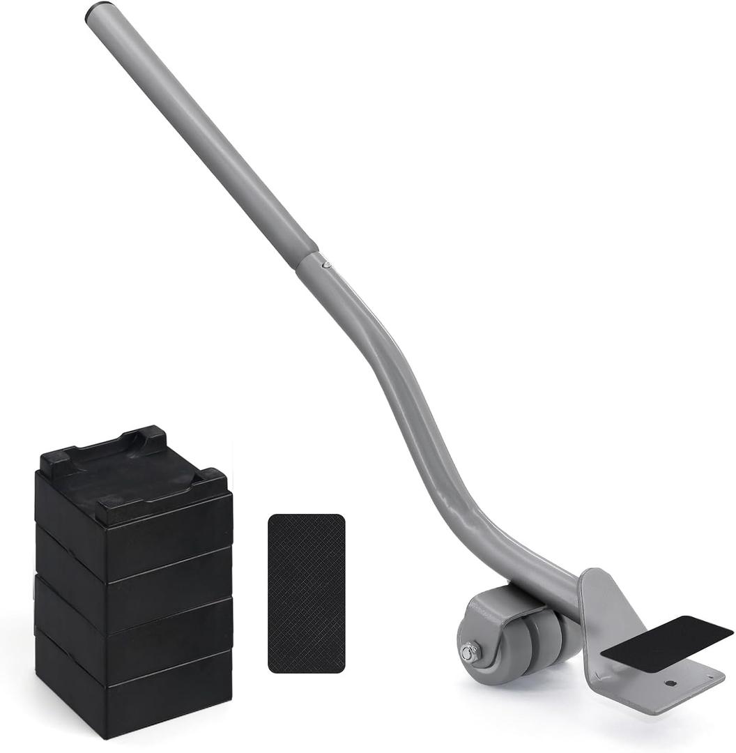 Furniture Lifter Tool, Appliance Furniture Metal Lifters for Heavy Furniture Movers Sliders Wheels Easily Safe to Move Sofa Refrigerator Washing Machine (1 Lifter Tool 4 Raise Blocks) Grey