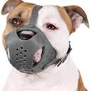 CollarDirect Dog Muzzle Pitbull Amstaff Basket Genuine Leather Staffordshire Terrier (Grey)