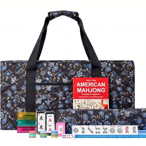 Jongyance American Mahjong Tile Set with Blue Carrying Bag, 166 White Tiles, 4 Rack with Pushers, Mahjong Set with Accessories