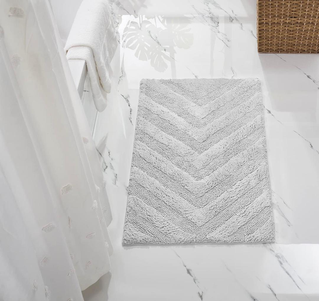 Better Trends Bathroom Rug 100% Cotton Non-Slip Washable Bath Mat, Soft & Absorbent Bath Rugs for Bath Room, Shower, Bathtub and Spa Floors 24" x 40" White Hugo Collection (2' x 3'4" (24" x 40" Rectangle))