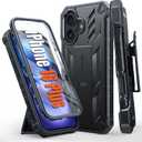 FNTCASE for iPhone 16 Plus Case: Military Grade Rugged Cell Phone Cover with Kickstand & Holster | Shockproof TPU Protection Bumper Matte Textured Design for iPhone 16 Plus Cases 6.7 inch - Black