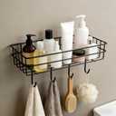 Shower Caddy Adhesive Wall Mounted, Rustproof Shower Organizer with 4 Hooks, Quick-Drain Shower Shelves, No Drilling Bathroom Organizers and Storage for Home Decor