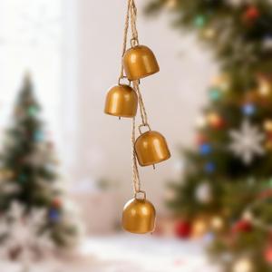 2 x Vintage Gold Metal Bells with Jute Hanging Rope, Decorative Cow Chimes for Weddings, Parties, Christmas Wreaths & Home Dcor  Handmade Iron Bells Set