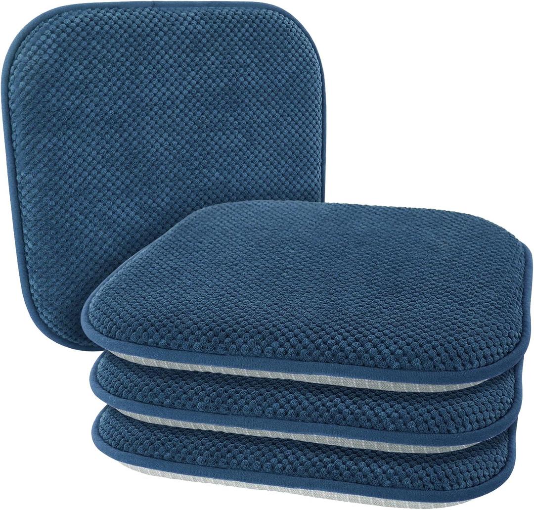 Blue Kitchen Dining Chairs Cushions Set of 4 Non Slip Foam Patio Seat Cushions Washable Soft Thick Pads Large Wooden Metal Tapered Chair Cushions,17" x 15"