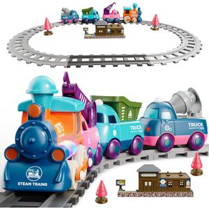 Train Set for Toddlers, Magnetic Train Toys for Toddlers 3+, 4pcs Trucks Toy Train for Boys and Girls, Birthday Christmas Toy Gifts for 3 4 5 6 7 8 Years Old