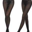 Aaronano 2 Pairs Shiny Pantyhose for Women High Waist Silk Oil Shimmer Sheer Tights(Black, L-XL)