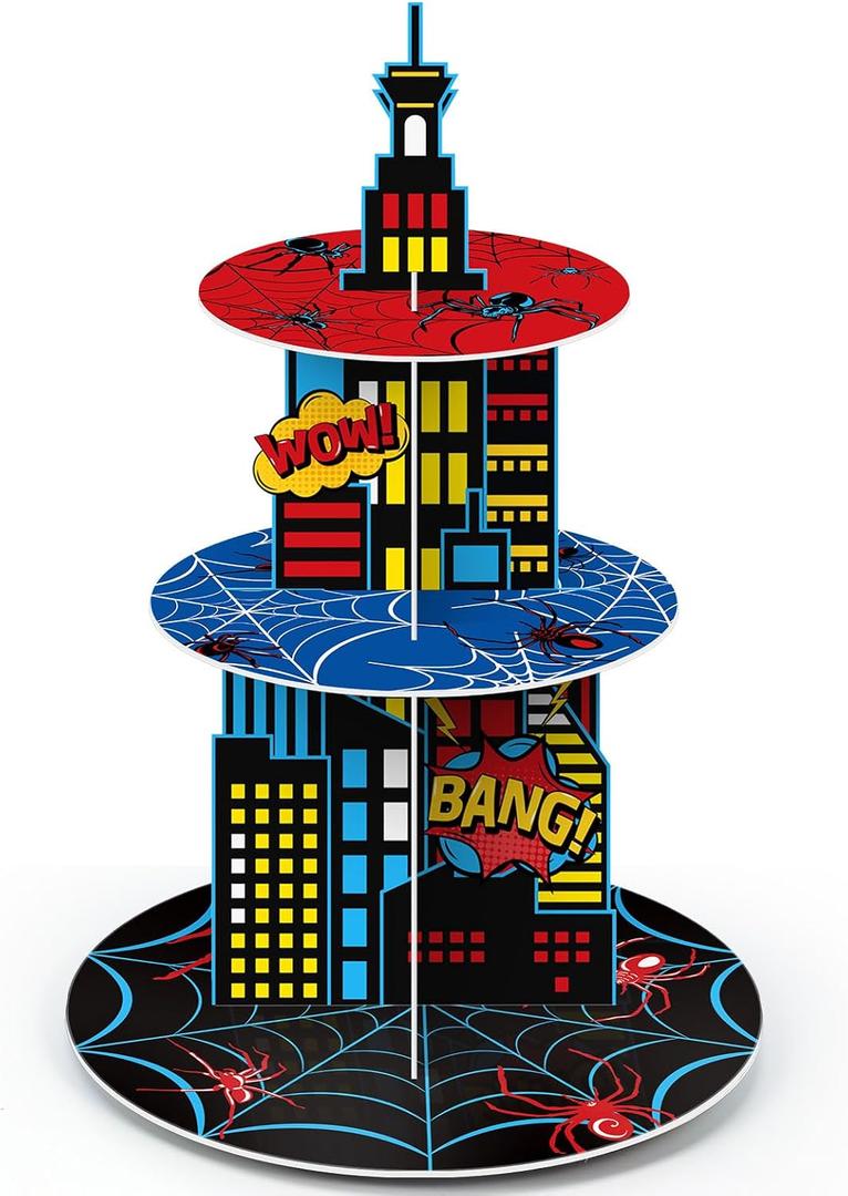 3 Tier Spider Cupcake Stand Decoration Spider Party Cupcake Tower Party Supplies Table Decoration Cityscape Dessert Holder Table Display for Birthday Baby Shower Supplies