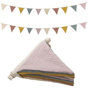 Oudain 15.5 ft Pennant Banner Flags, 2 Pcs Nursery Garland Triangle Bunting Flag Baby Banner for Nursery Decor Baby Birthday Boho Wedding Shower Party Event, Each 7.75 ft(Rainbow Color)