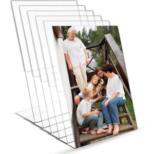 Acrylic Picture Frame for Insert Size: 8x10 inches, 6 Pcs Clear Frameless Photo Frame Plastic Plug-in Vertical Sign Holder Desktop Floating Menu Display Stand for Home, School, Office, Restaurant
