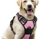 rabbitgoo Dog Harness No Pull with 2 Leash Clips, Adjustable Soft Padded, Reflective Oxford No Choke Pet Vest with Easy Control Handle for Large Dogs, Pink, L