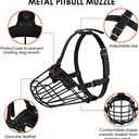 Pitbull Dog Muzzle Metal Mask Amstaff Secure Wire Basket Adjustable Durable Leather Straps for Large Dogs (Large, Black)