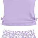 Girls Tankini Swimsuits Two Piece Bathing Suit Drawstring Swimwear Set for Girls 9-10 Years