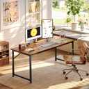 PRAISUN 55 Inch Computer Desk, Home Office Desk with Spacious Desktop, Modern Gaming Desk, Writing Study Table for Bedroom, Small Spaces, Work from Home Desk with Metal Frame, Rustic Brown