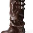 DREAM PAIRS Fold-over Knee High Boots Comfort Low Heel Slouchy Boot Stylish Buckle Long Tall Wide Calf Fashion Boots for Women, Size 8