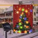 Solar LED Christmas Tree Flag, Lighted 28x40 Double Sided Merry Christmas Flag for Outdoor Yard Garden Lawn House Decoration