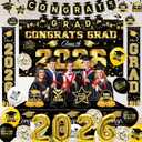 Graduation Decorations 2026 Set, Class of 2026 Party Decor Set Include Congrats Grad Banner, Graduation Backdrop, 2026 Foil Balloons, Complete Party Supplies for High School/College Celebrations