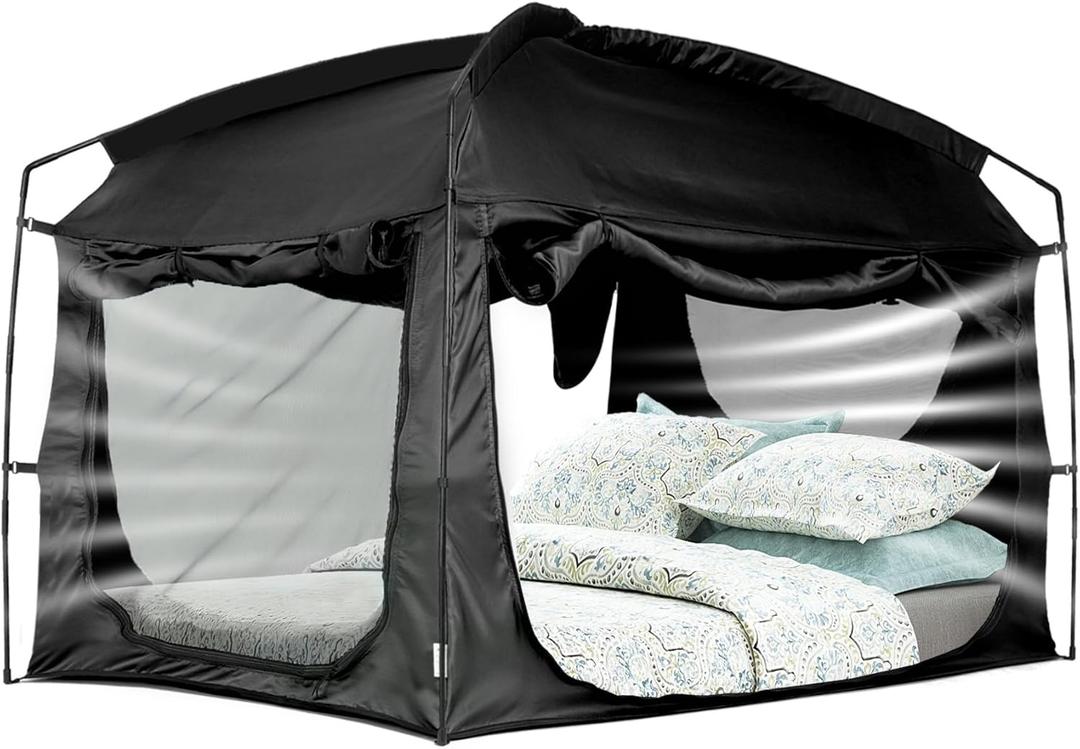 Bed Tent,Portable Privacy Sleeping Bed Canopy,Blackout 90% Drapes for Kids and Adult,Indoor Space Tent with Breathable Large Mesh Windows (Tw")