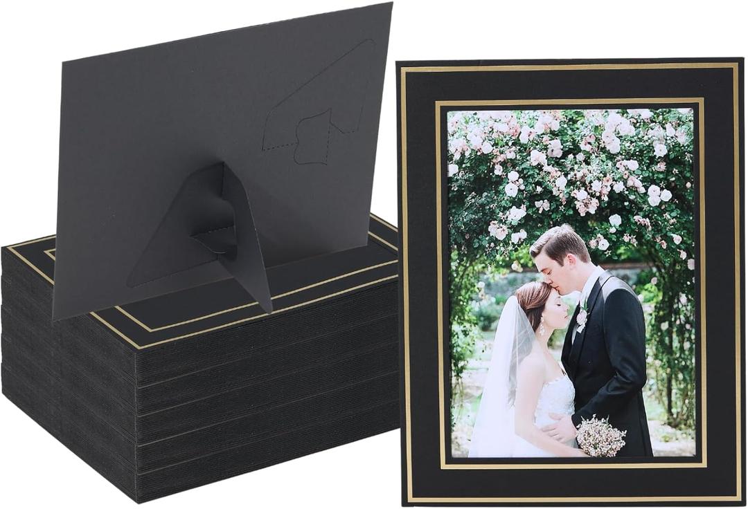 50Pack Paper Picture Frames with Easel 5X7 Inch Cardboard Photo Frame Cards Bulk Paper Photo Frame for Mother's Day Father's Day Graduation Wedding Birthday Classroom DIY- Black with Gold Trim