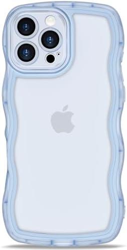 Set of 3 Anuck for iPhone 16 Pro Case Wavy Edge Clear Back Design, Anti-Slip Grip Cute Wave Curly Frame Shape Shockproof Soft TPU & Hard Bumper Protective Phone Case Cover for Women Girls, Clear Blue