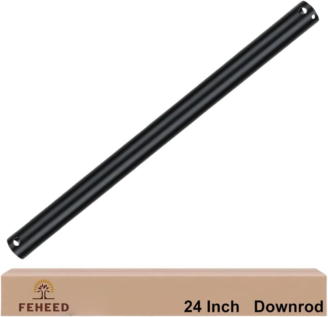 24 Inch Ceiling Fan Downrod, 2 FT Black Unthreaded Fan Downrod