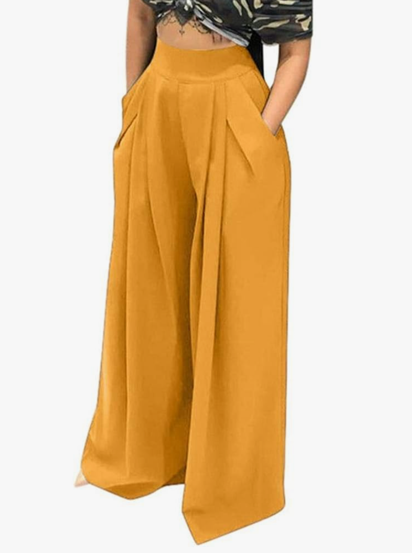 NRTHYE Womens Palazzo Long Pants High Waist Wide Leg Stretchy Loose Fit Casual Trousers with Pocket XL