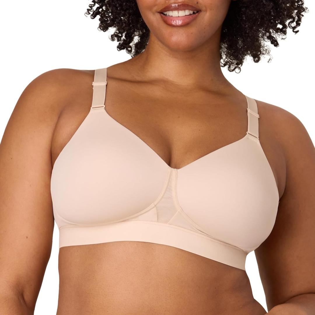 Playtex Women's Wireless Bra, Breathable Smoothing Bras for Women, Moisture-Wicking, Adjustable Straps (36DD, Almond)