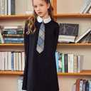 Arshiner Girls Long Sleeve Vintage Peter Pan Collar T-Shirt Dress Age 4-13 Years (Black)