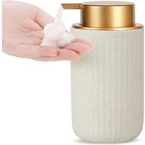 Ceramic Hand Foaming Soap Dispenser - 300ml Hand Foaming Pump Soap Dispenser for Hand Wash Beige Ceramic Dish Liquid Foam Dispenser for Kitchen Bathroom