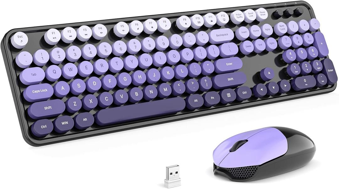 MOFII Wireless Computer Keyboard and Mouse Combo, Typewriter Full Size Keyboard with Number Pad and 2 in 1 USB Connected Mouse for PC Laptop Desktop Windows 7 8 11, Black & Purple